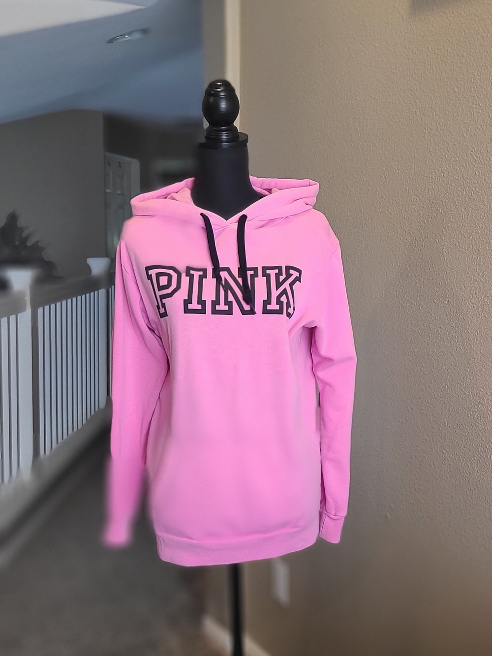 PINK Victoria's Secret Bubblegum Pink Pullover Hoodie with Black Drawstrings